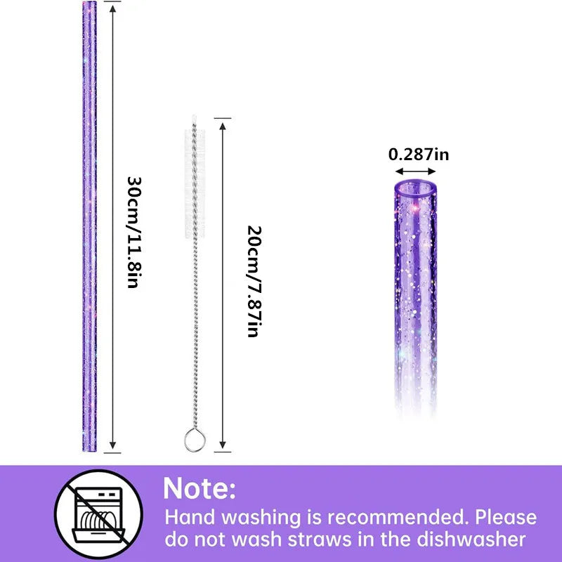 Glitzer-Strohhalme für Stanley 30/40 oz Becher, 11,8" lang, inkl. 2 Reinigungsbürsten